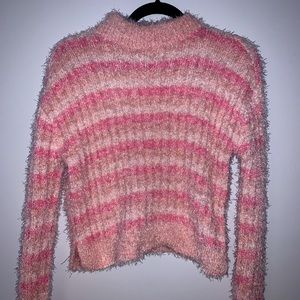 💖 Pink multi-colored fuzzy turtle neck sweater